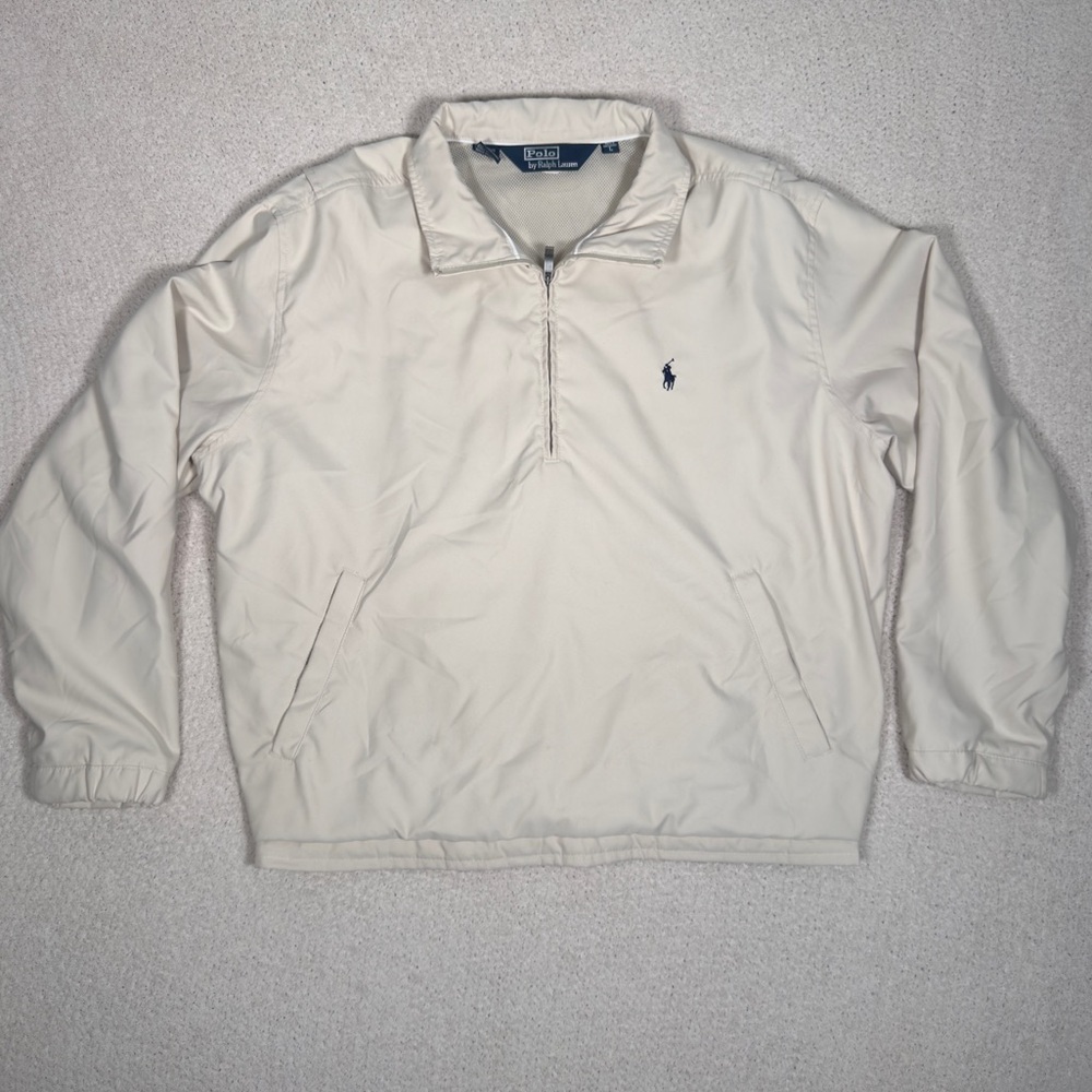 Polo Ralph Lauren Jacket Men's Large Khaki Tan Half Zip Mesh Lined
